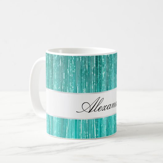 Girly Aqua Mint Glam Glitzy Tinsel Streifen Kaffeetasse (Vorderseite Links)