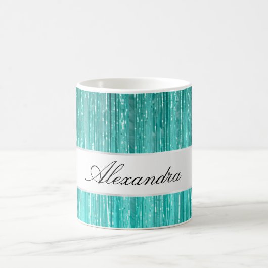 Girly Aqua Mint Glam Glitzy Tinsel Streifen Kaffeetasse (Mittel)