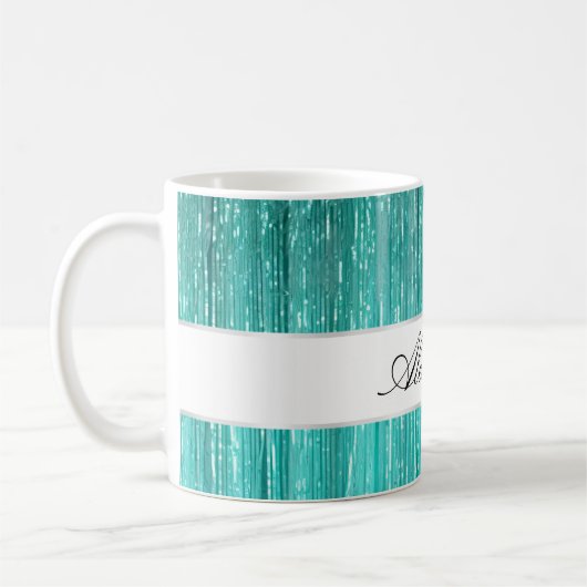 Girly Aqua Mint Glam Glitzy Tinsel Streifen Kaffeetasse (Links)