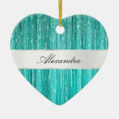 Girly Aqua Mint Glam Glitzy Tinsel Streifen Keramik Ornament (Vorne)