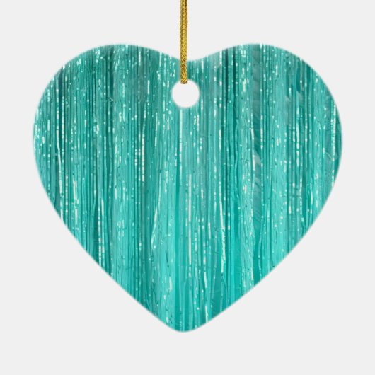 Girly Aqua Mint Glam Glitzy Tinsel Streifen Keramik Ornament (Hinten)