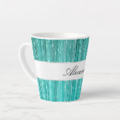 Girly Aqua Mint Glam Glitzy Tinsel Streifen Milchtasse (Linke Ecke)