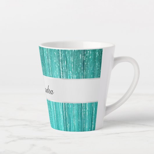 Girly Aqua Mint Glam Glitzy Tinsel Streifen Milchtasse (Rechts)