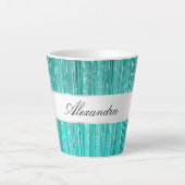 Girly Aqua Mint Glam Glitzy Tinsel Streifen Milchtasse (Vorderseite)
