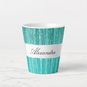 Girly Aqua Mint Glam Glitzy Tinsel Streifen Milchtasse