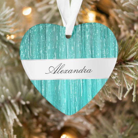 Girly Aqua Mint Glam Glitzy Tinsel Streifen Ornament (Baum)