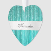 Girly Aqua Mint Glam Glitzy Tinsel Streifen Ornament (Vorderseite)