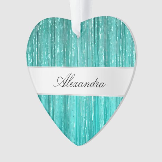 Girly Aqua Mint Glam Glitzy Tinsel Streifen Ornament (Vorderseite)