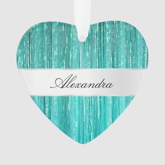 Girly Aqua Mint Glam Glitzy Tinsel Streifen Ornament (Vorderseite)