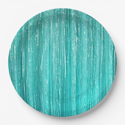 Girly Aqua Mint Glam Tinsel Streifen Pappteller (Vorderseite)