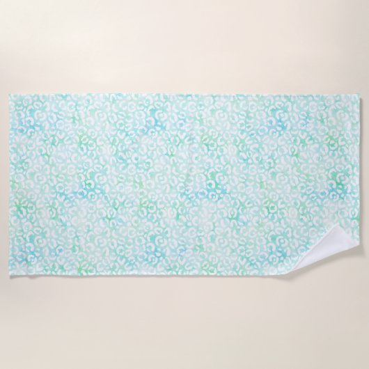 Girly Aqua Mint Wasserfarbe Weißer Leopard Strandtuch (Vorderseite)