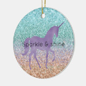 Girly Aqua Peach Gold Lila Mint Einhorn Glitzer Keramik Ornament (Links)