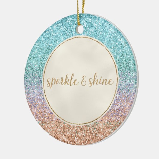 Girly Aqua Peach Gold Lila Minze Meerjungfrau Glit Keramik Ornament (Links)