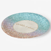 Girly Aqua Peach Gold Lila Minze Meerjungfrau Glit Pappteller (Schrägansicht)