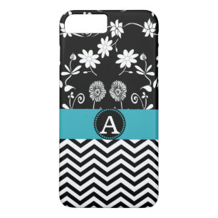 Girly Aqua Schwarz & Weiß Chevron Monogramm Name Case-Mate iPhone Hülle