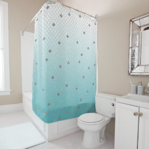 Girly Aqua Silver Glitzer Ombre Sparkle Mermaid Duschvorhang
