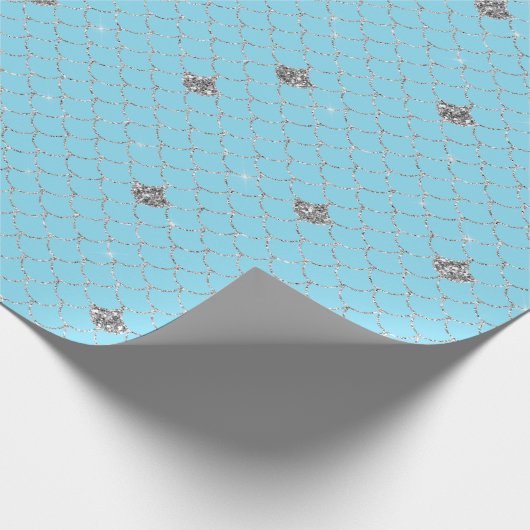 Girly Aqua Silver Glitzer Sparkle Meerjungfrau Geschenkpapier (Ecke)