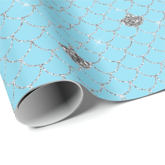 Girly Aqua Silver Glitzer Sparkle Meerjungfrau Geschenkpapier (Rolleneckpunkt)