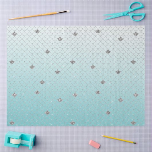 Girly Aqua Silver Glitzer Sparkle Meerjungfrau Seidenpapier (Basteln)