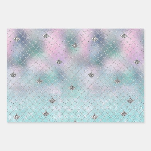Girly Aqua Silver Glitzer Sparkone Geschenkpapier Set (Vorderseite 3)
