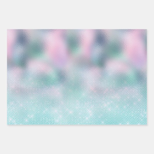 Girly Aqua Silver Glitzer Sparkone Geschenkpapier Set (Vorderseite 2)