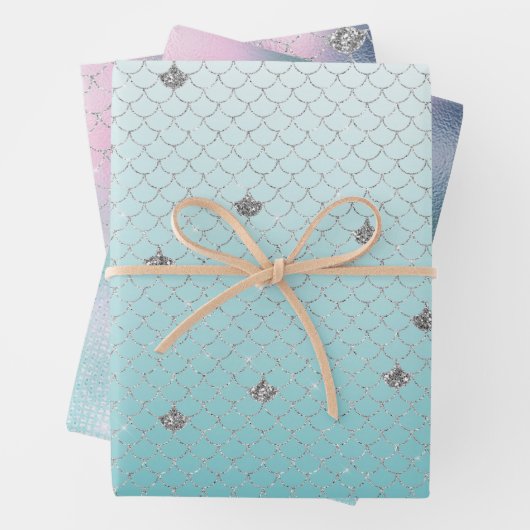 Girly Aqua Silver Glitzer Sparkone Geschenkpapier Set (Beispiel)
