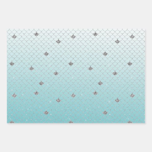 Girly Aqua Silver Glitzer Sparkone Geschenkpapier Set (Vorderseite)