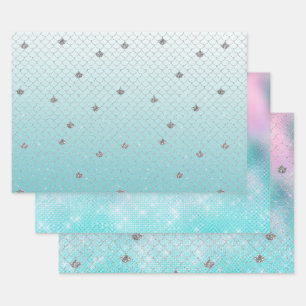 Girly Aqua Silver Glitzer Sparkone Geschenkpapier Set