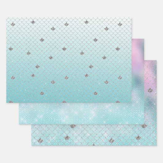 Girly Aqua Silver Glitzer Sparkone Geschenkpapier Set (Set)