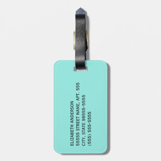 Girly Aqua Türkis Damask White Ribbon mit Namen Gepäckanhänger (Rückseite vertikal)