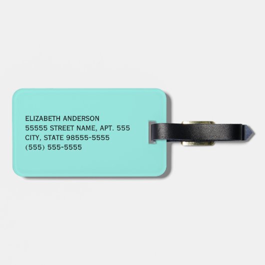 Girly Aqua Türkis Damask White Ribbon mit Namen Gepäckanhänger (Rückseite horizontal)