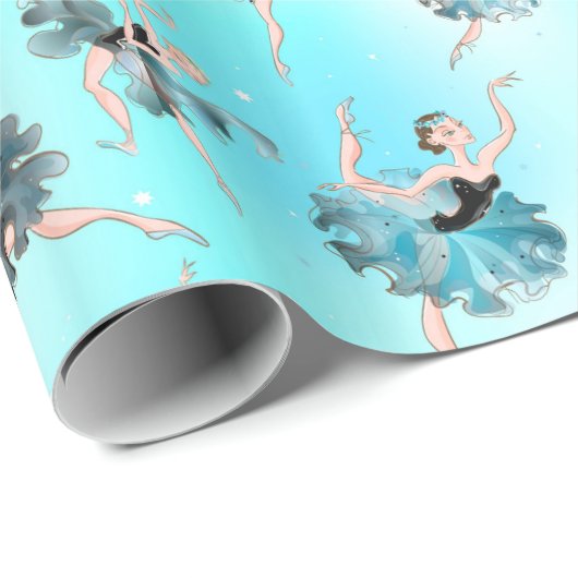 Girly Aqua Tutu Ballerina mit Aqua Hintergrund Geschenkpapier (Rolleneckpunkt)