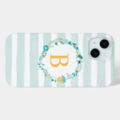 Girly Aqua und Yellow Floral Monogram Case-Mate iPhone Hülle (Rückseite (Horizontal))