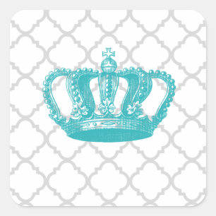 GIRLY AQUA VINTAG CROWN GRAY QUATREFOIL PATTERN QUADRATISCHER AUFKLEBER
