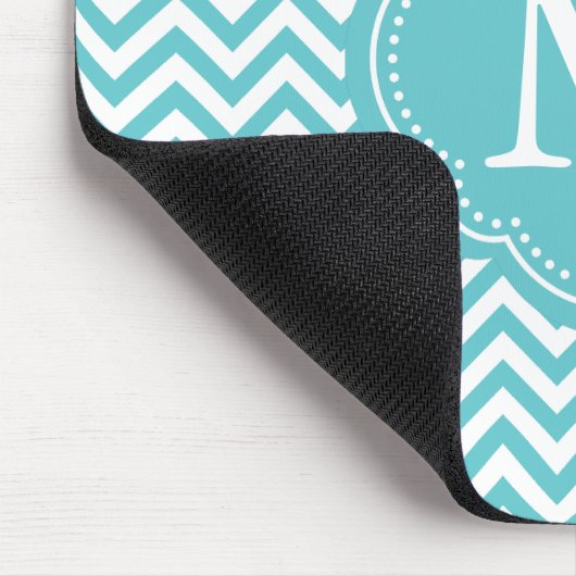 Girly Aqua-weißes Zickzack Streifen-Monogramm Mousepad (Ecke)