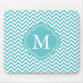Girly Aqua-weißes Zickzack Streifen-Monogramm Mousepad (Vorne)