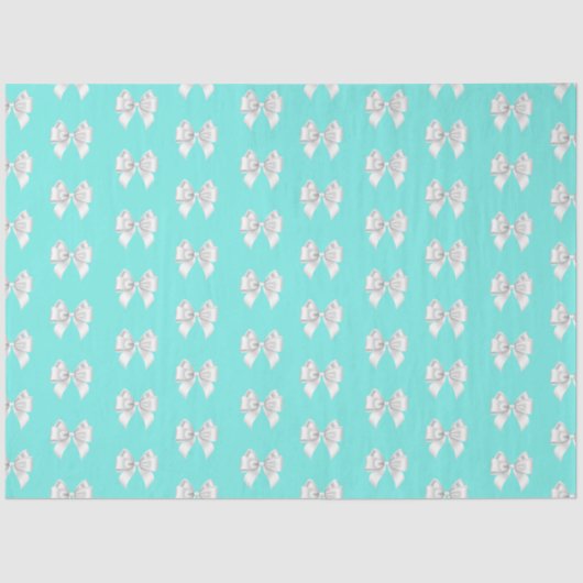 Girly Aquamarin Aqua Blue Tiffany Thema White Bow Seidenpapier (Vorderseite)