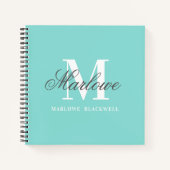 Girly Aquamarin Blue Gray Monogram Calligraphy Notizblock (Vorderseite)