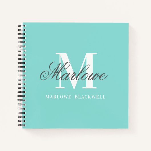 Girly Aquamarin Blue Gray Monogram Calligraphy Notizblock (Vorderseite)