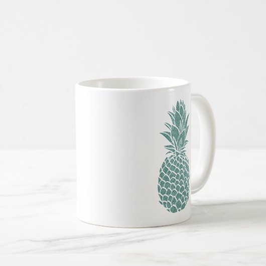 Girly Aquamarin Glitzer Ananas Sparkle Kaffeetasse (VorderseiteRechts)