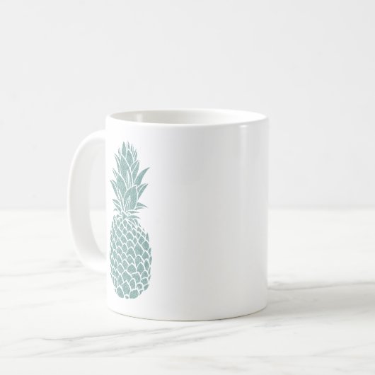 Girly Aquamarin Glitzer Ananas Sparkle Kaffeetasse (Vorderseite Links)