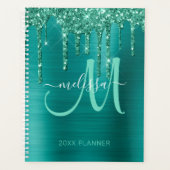 Girly Aquamarin Glitzer Brushed Metal 2024 Planer (Vorderseite)