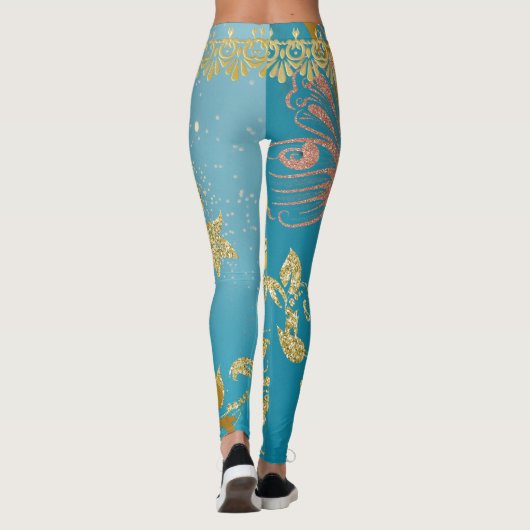 Girly Aquamarin Glitzer Gold Ombre Blue Leggings (Rückseite)