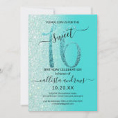 Girly Aquamarin Mint Green Glitzer Ombre Sweet 16 Einladung (Vorderseite)