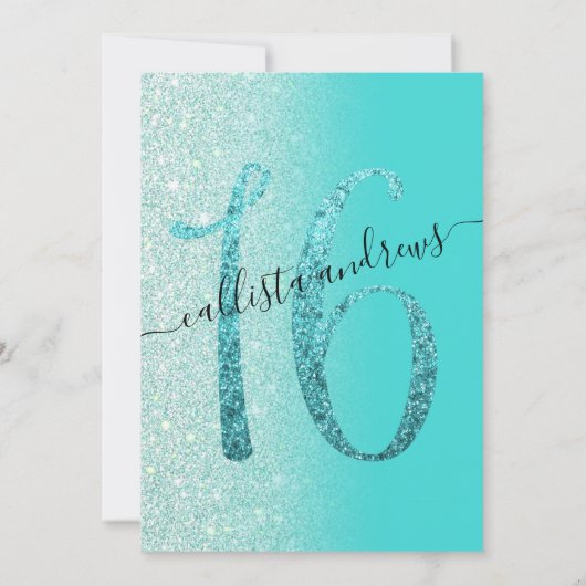 Girly Aquamarin Mint Green Glitzer Ombre Sweet 16 Einladung (Rückseite)