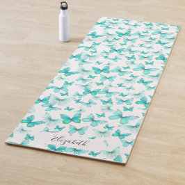 Girly Aquamarin Pastel Butterflies Individuelle Na Yogamatte