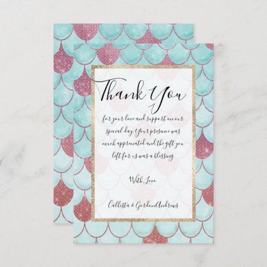 Girly Aquamarin Pink Glitzer Wasserfarbe Meerjungf Dankeskarte (Vorne/Hinten)