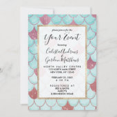 Girly Aquamarin Pink Glitzer Wasserfarbe Meerjungf Einladung (Vorderseite)