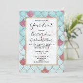 Girly Aquamarin Pink Glitzer Wasserfarbe Meerjungf Einladung (Stehend Vorderseite)