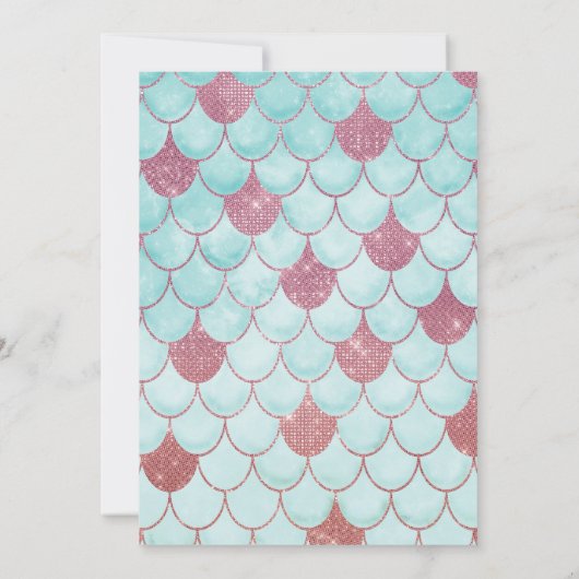 Girly Aquamarin Pink Glitzer Wasserfarbe Meerjungf Einladung (Rückseite)